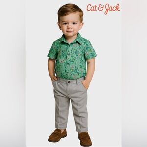 Cat & Jack Green Floral Button Down Short Sleeves Kid’s Shirt